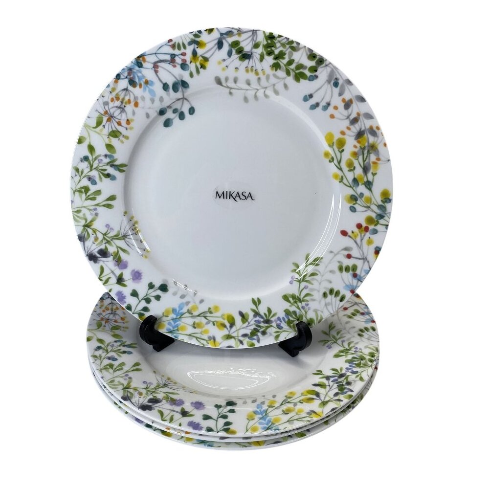 Mikasa Tivoli Garden Bone China 11" Dinner Plates Set Of 4 With Floral Pattern